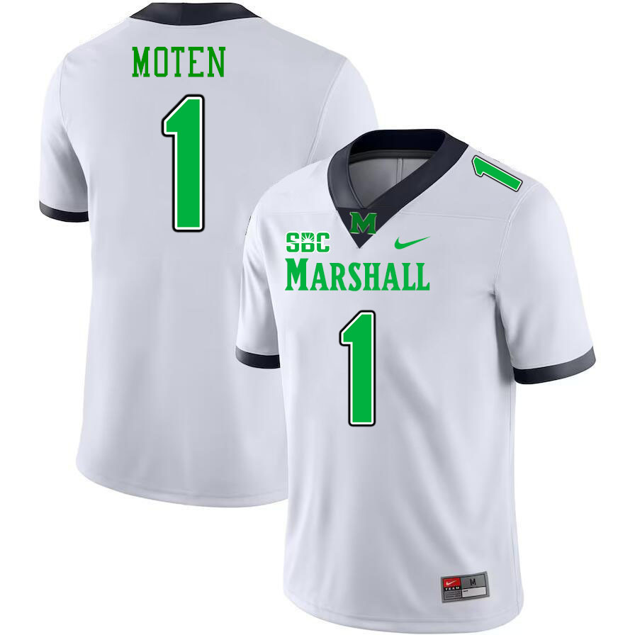 Men #1 Josh Moten Marshall Thundering Herd SBC Conference College Football Jerseys Stitched-White